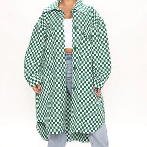 Fashion Nova Shaket Checker Green & White Button Front Jacket, XL